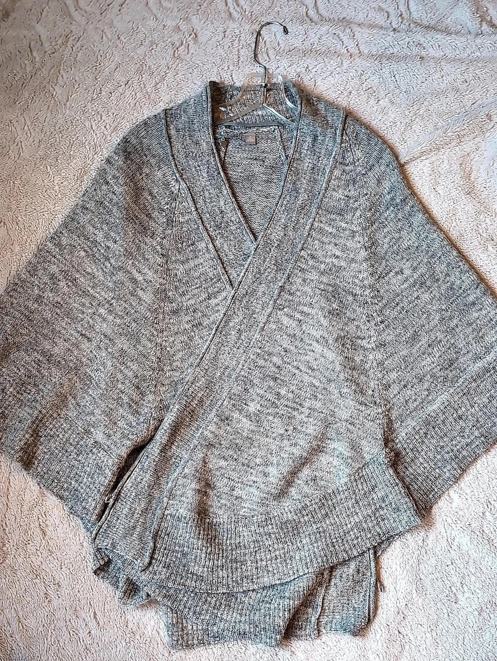 Anthropologie Gray Cotton/Wool Knit CrossWrap Cardigan Size Medium